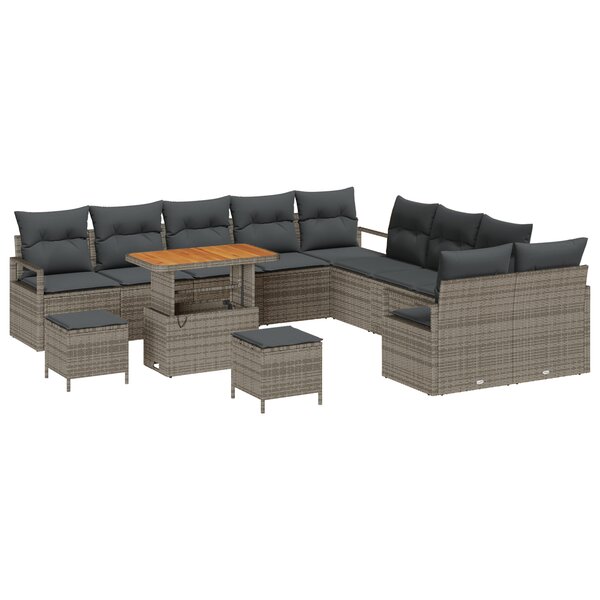 vidaXL Ensemble du canapé de jardin 13 pièces avec coussins gris poly rattan acacia
