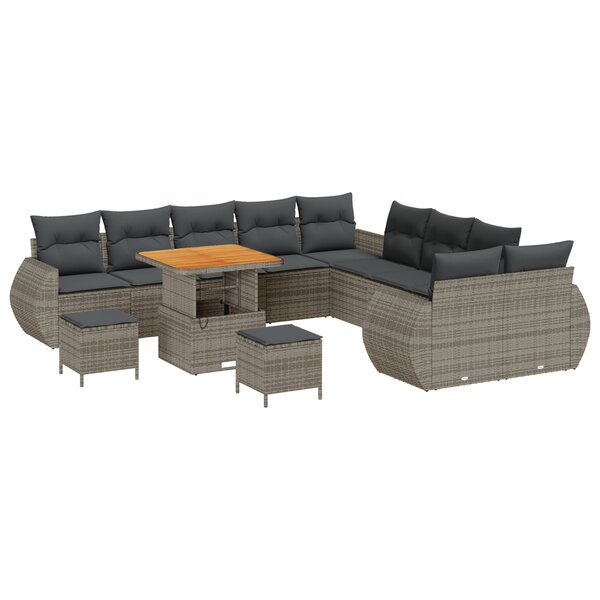 Set de canapé de jardin vidaXL 13 pièces avec coussins gris poly rattan