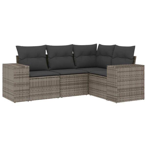 vidaXL Salon de jardin 4 Pièces avec coussins gris résine tressée