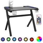 Bureau table poste de travail meuble d'ordinateur informatique étude de jeu à LED en forme de Y 90 x 60 x 75 cm noir 02_0023777