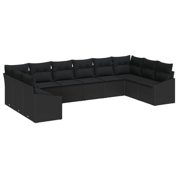 vidaXL Ensemble de canapé de jardin 10 pièces avec coussins Rattan Poly Noir