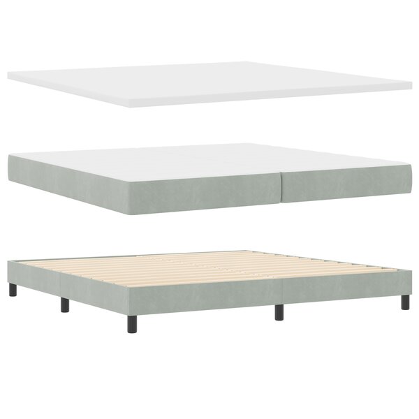 Lit Box Spring avec Matelas Gris Clair 200x200 cm Velours