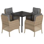 vidaXL Ensemble à manger de jardin avec coussins 5Pièces Beige poly rotin