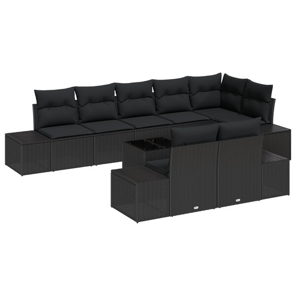 vidaXL Ensemble de canapé de jardin 9 pièces avec coussins Beige en poly-rattan
