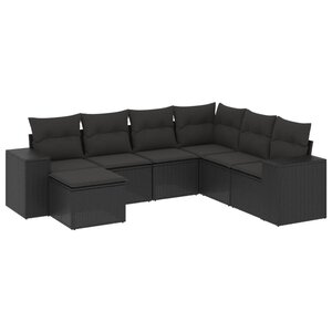 vidaXL Salon de jardin 7 Pièces avec coussins noir résine tressée