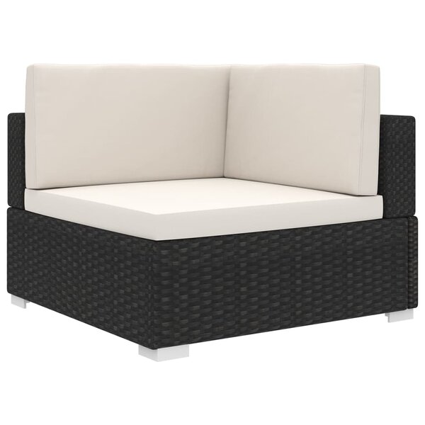 vidaXL Chaise d'angle 1 pc et coussins Résine tressée Noir