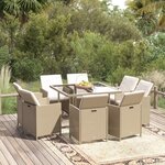 vidaXL Ensemble à manger de jardin et coussins 9 Pièces Poly rotin Beige