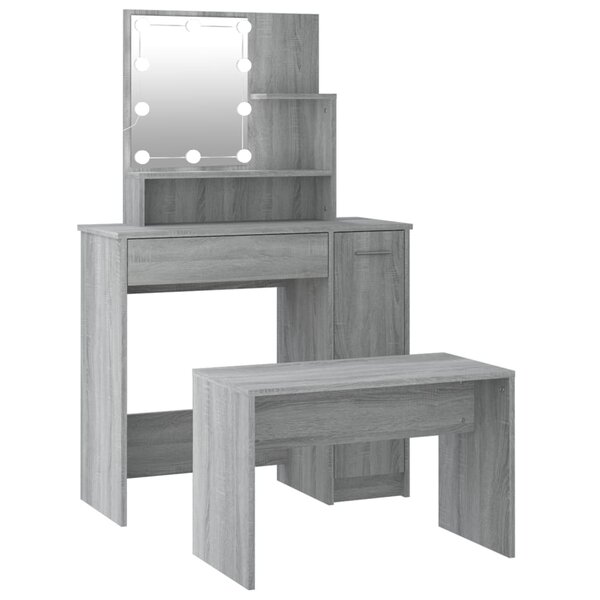vidaXL Ensemble de coiffeuse avec LED Sonoma gris Bois d'ingénierie