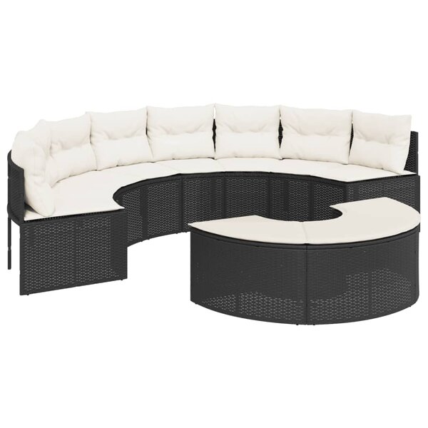 vidaXL Salon de jardin 2 Pièces demi-rond noir résine tressée