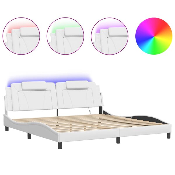 vidaXL Cadre de lit avec lumières LED blanc 200x200 cm similicuir