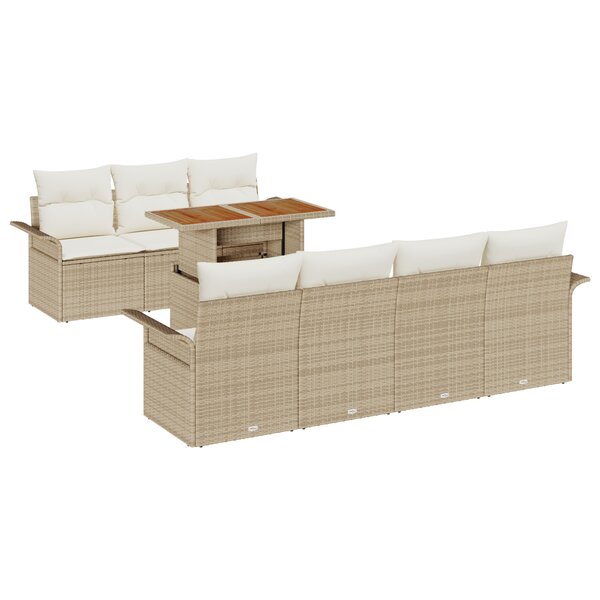 vidaXL Ensemble de 8 pièces de sofa de jardin avec coussins beige en poly rotin et acacia
