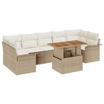 vidaXL Ensemble de Canapé de Jardin 8 Pièces avec Coussins Beige Poly Rotin Acacia