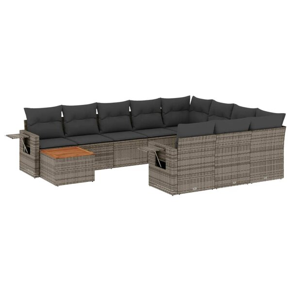 vidaXL Salon de jardin 11 Pièces avec coussins gris résine tressée