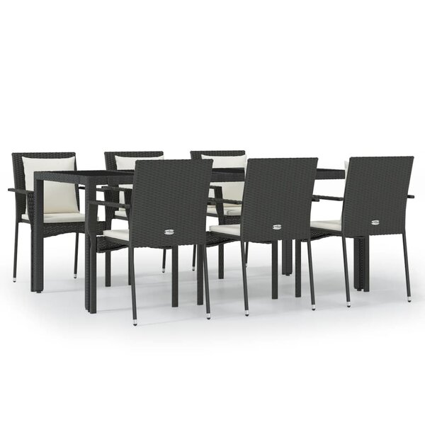 vidaXL Ensemble à manger de jardin coussins 7Pièces Noir Résine tressée