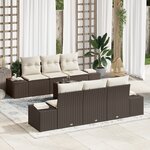 vidaXL Ensemble de Canapé de Jardin de 7 Pièces avec Coussins Marron en Poly Rattan