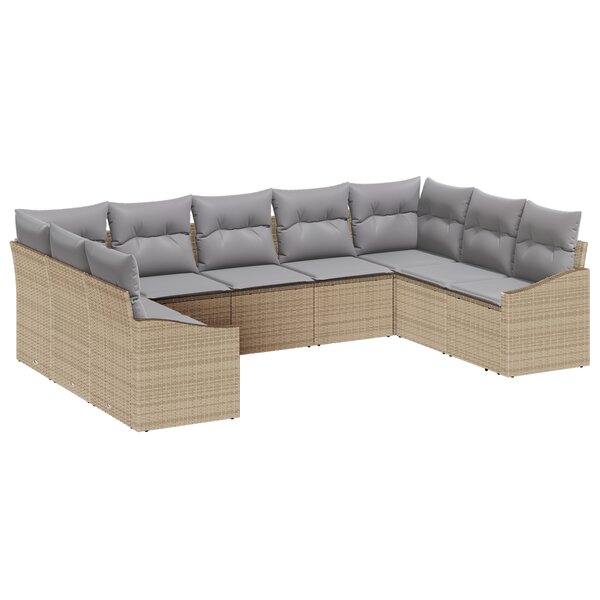 vidaXL Ensemble de salle à manger de jardin de 9 pièces avec coussins en poly rattan beige