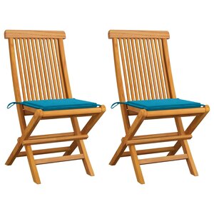 vidaXL Chaises de jardin et coussins bleu lot de 2 Bois de teck massif