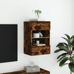 vidaXL Meuble TV mural avec lumières LED chêne fumé 40x30x60 5 cm