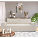 Canapé convertible 3 places tissu velours côtelé beige à coffre de rangement - 239 x 86 x Hauteur 85 cm