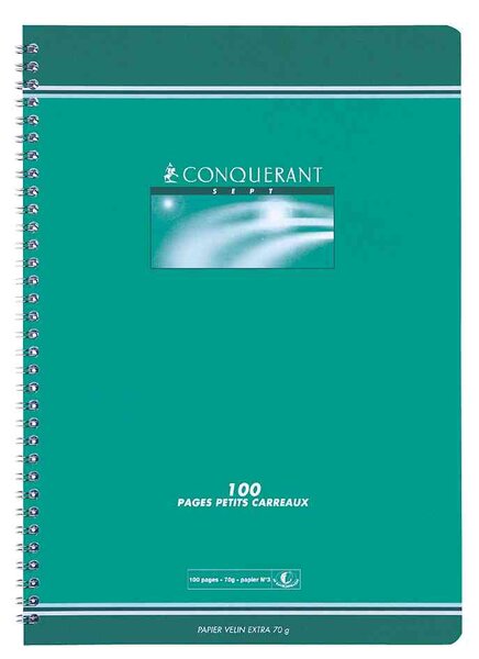 Cahier reliure intégrale 17 x 22 cm 5x5 70g 100 pages CONQUÉRANT SEPT