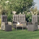 vidaXL Ensemble à manger jardin 4Pièces et coussins Gris Résine tressée