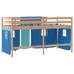 vidaXL Lit mezzanine enfants et rideaux bleu 80x200cm bois pin massif