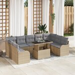 Ensemble de Canapé de Jardin vidaXL 10 pièces avec Coussins en Rattan Beige