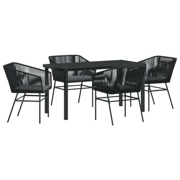 vidaXL Ensemble de salle à manger de jardin 5 pièces avec coussins en poly rattan noir