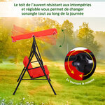 Balancelle de jardin 3 places toit inclinaison réglable coussins assise et dossier 1 72L x 1 1l x 1 52H m acier noir polyester rouge