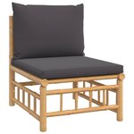 Salon de jardin meuble d'extérieur ensemble de mobilier 6 pièces avec coussins gris foncé bambou 02_0016780