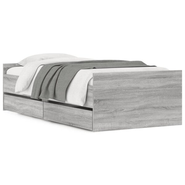 vidaXL Cadre de lit avec tiroirs sans matelas sonoma gris 90x200 cm