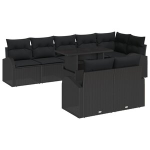 vidaXL Ensemble de Canapés de Jardin 9 Pièces avec Coussins Noir Rotin Polyéthylène