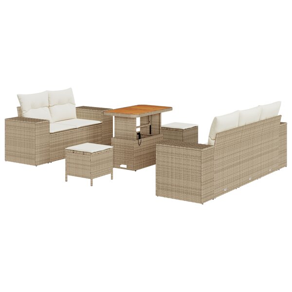 Canapés de Jardin 8 Pièces avec Coussins Beige Poly Rotin Acacia