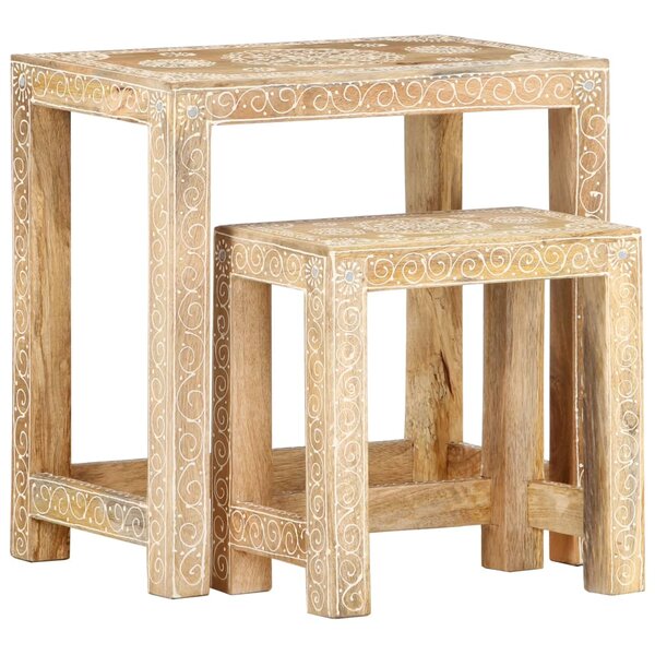 vidaXL Tables d'appoint peintes à la main 2Pièces Bois de Manguier solide