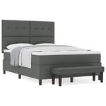 vidaXL Lit avec sommier et matelas & banc gris foncé 140x200 cm tissu