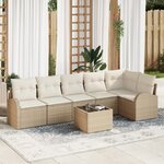 Canapé de Jardin de 7 pièces avec Coussins Brown Poly Rattan