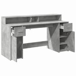 Bureau table poste de travail meuble d'ordinateur informatique étude et lumières LED 160 x 55 x 91 cm bois d'ingénierie gris 02_0023801