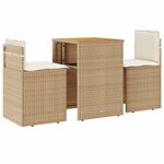 vidaXL Ensemble de bistro 3 Pièces avec coussins beige résine tressée