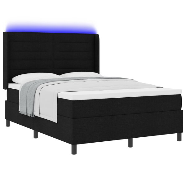 Lit Box Spring vidaXL avec Matelas et LED Noir 160x200 cm Tissu