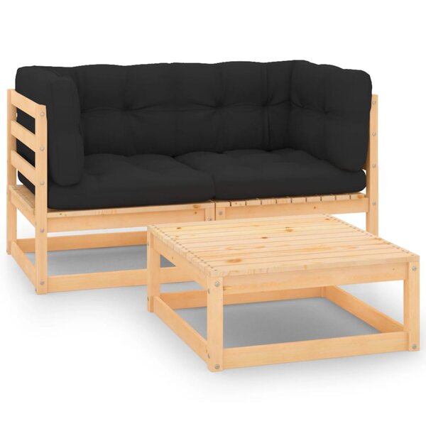 Salon de jardin meuble d'extérieur ensemble de mobilier 3 pièces avec coussins bois de pin massif 02_0015936