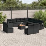 vidaXL Salon de jardin avec coussins 14 Pièces noir résine tressée