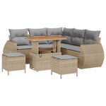 vidaXL Ensemble de Canapés de Jardin 8 pièces avec Coussins Beige Rattan Poly Acacia