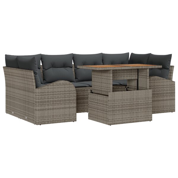 Ensemble de canapé de jardin de 7 pièces avec coussins gris en poly rotin