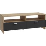 Meuble TV chêne et Noir - 2 Abattants + 2 niches - 95 x 36 x 34 5 cm