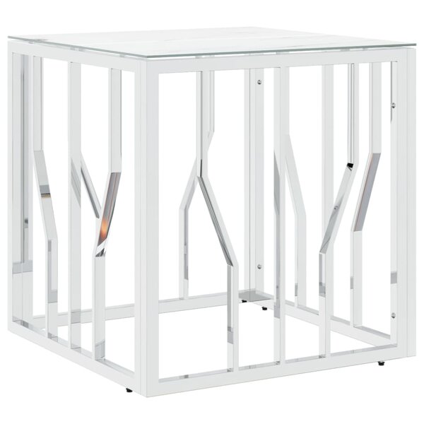 vidaXL Table basse argenté 50x50x50 cm acier inoxydable et verre