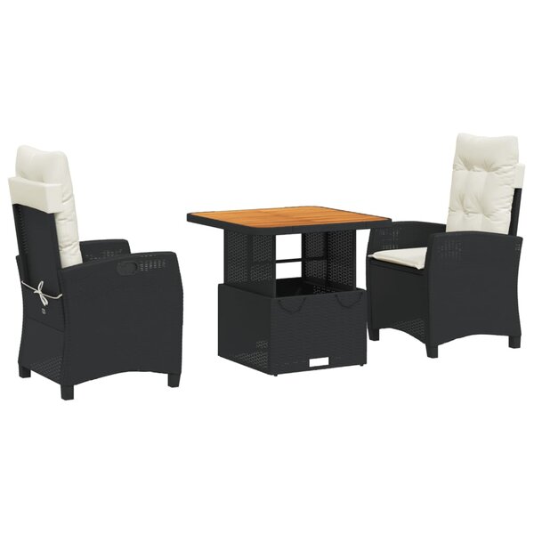 vidaXL Ensemble à manger de jardin avec coussins 3 Pièces Noir