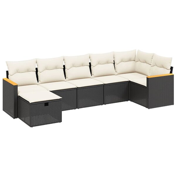 vidaXL Salon de jardin 7 Pièces avec coussins noir résine tressée