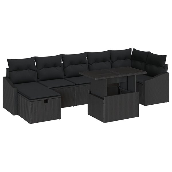 vidaXL Ensemble de Canapé de Jardin 8 pièces Noir avec Coussins