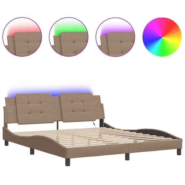 vidaXL Cadre de lit avec lumières LED cappuccino 180x200 cm similicuir
