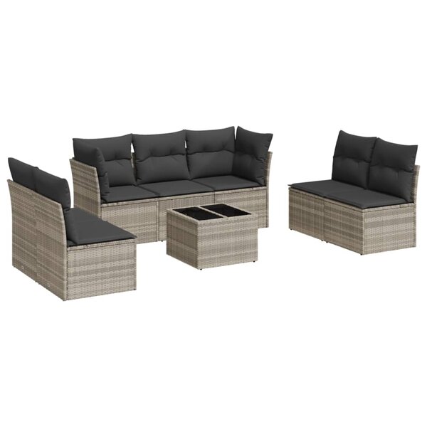 vidaXL Salon de jardin 8 Pièces avec coussins gris clair résine tressée
